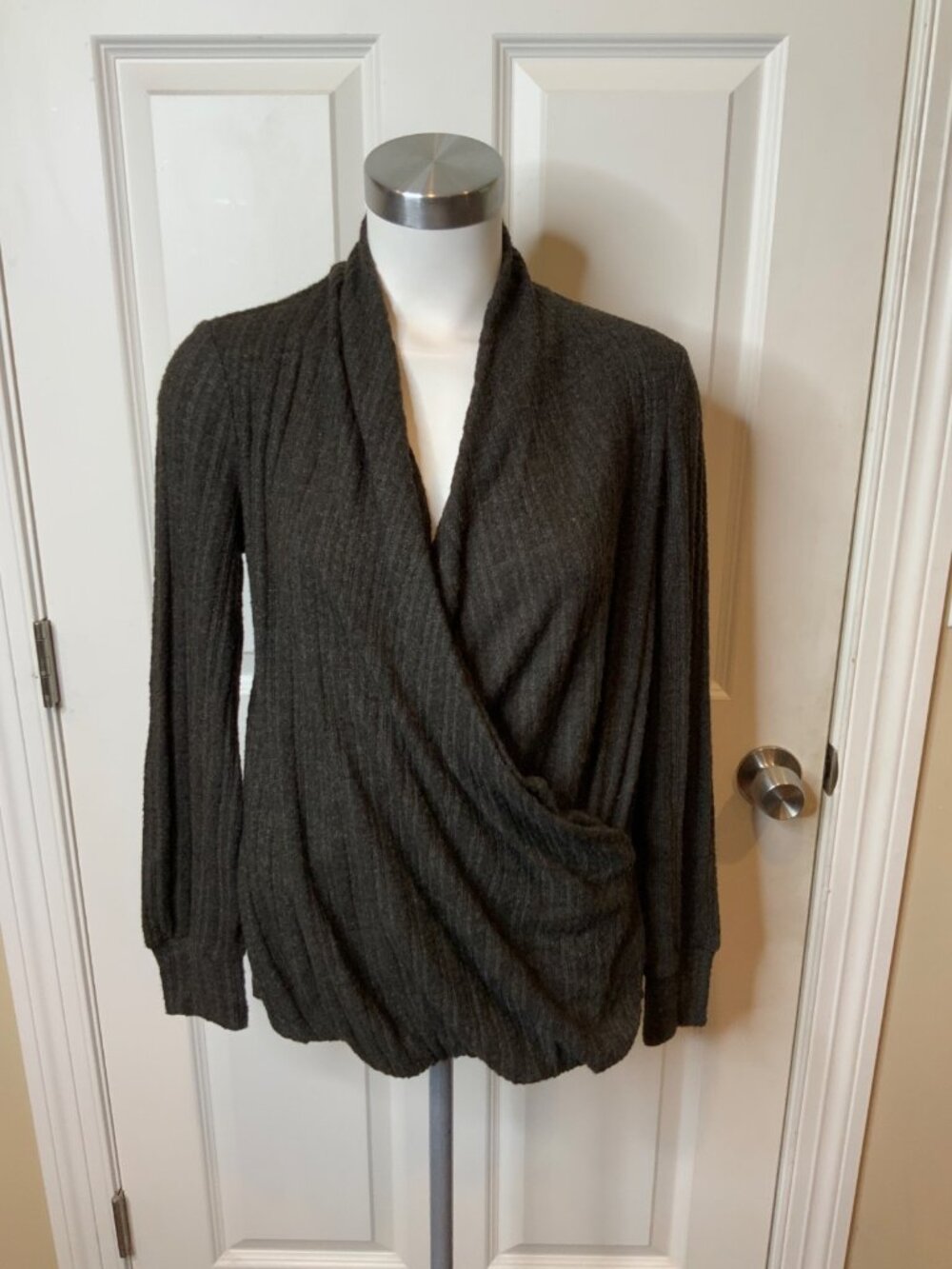 Maeve Anthropologie Gray Rib Knit Wrap V-Neck Sweater, Size XS